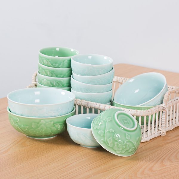 龙泉青瓷 加厚大号汤碗饭碗面碗 创意陶瓷家用缠枝牡丹碗酒店餐具