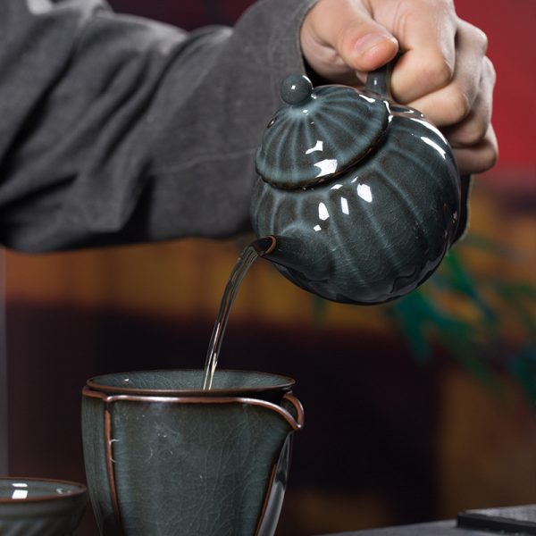 龙泉青瓷 功夫茶具套装陶瓷铁胎茶壶盖碗 茶具套装冰裂茶洗品茗杯