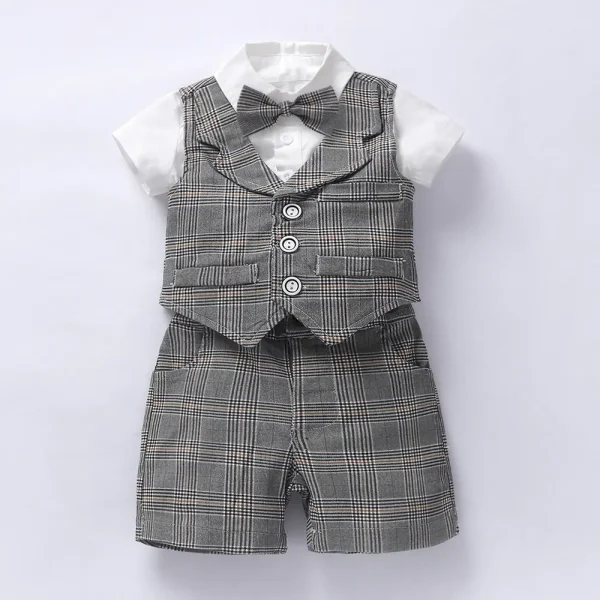 跨境夏季新款男宝宝绅士套装周岁礼服爬服马甲短裤领结多件套批发