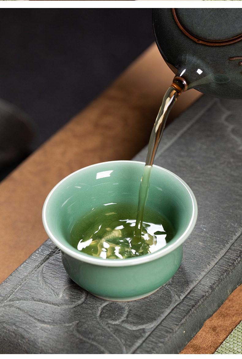 龙泉青瓷 功夫茶杯手工主人杯单杯 陶瓷高档中式品茗杯马蹄杯茶碗