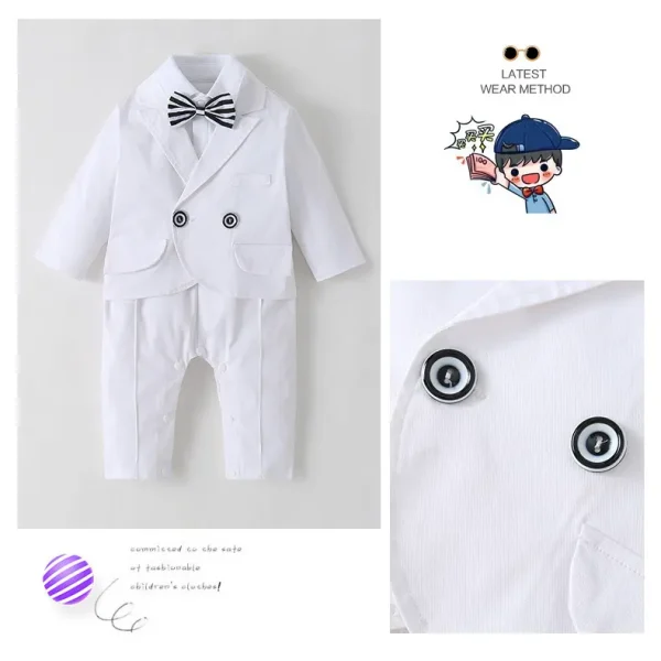 跨境童装秋季新款长袖连体衣宝宝爬服欧美绅士哈衣婴儿衣服小礼服