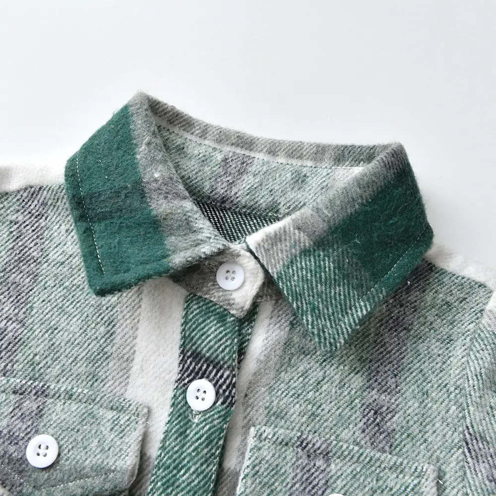 外贸童装男童蓝色拼接格子口袋衬衫长袖2022秋季新款春秋儿童上衣