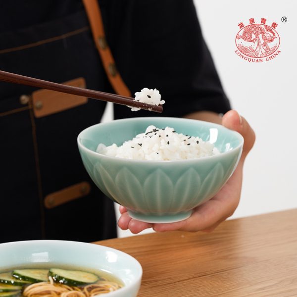 龙泉青瓷 米饭碗高颜值花瓣碗家用小号沙拉碗 陶瓷甜品碗喝汤面碗