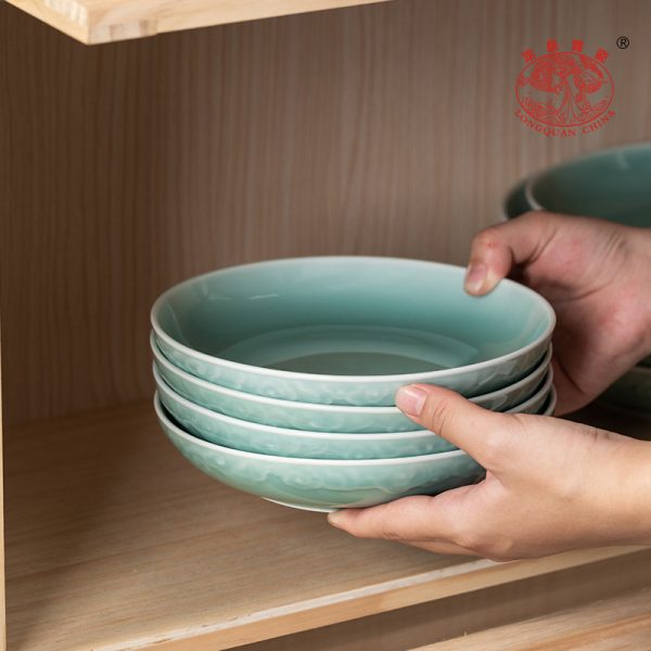 龙泉青瓷 中式菜盘家用深盘大号圆盘 陶瓷酒店餐盘牛排西餐盘骨碟