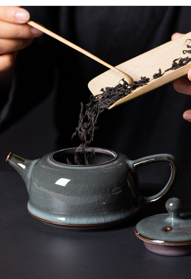 龙泉青瓷 手工茶壶单壶哥窑冰裂铁胎功夫茶具 陶瓷家用高档泡茶壶