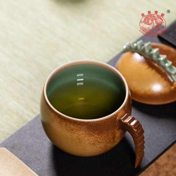 龙泉青瓷 马克杯家用喝水杯灰釉高颜值泡茶杯 陶瓷杯子办公咖啡杯
