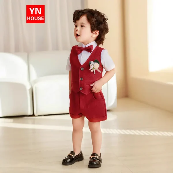 儿童西装马甲套装宝宝夏季周岁礼服生日主持人男童花童钢琴表演服
