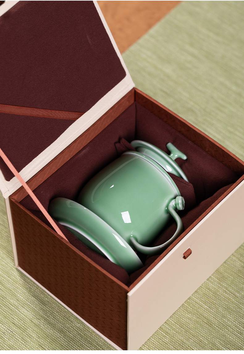 龙泉青瓷莲瓣高足杯子复古茶杯陶瓷家用主人杯马克杯功夫泡茶具