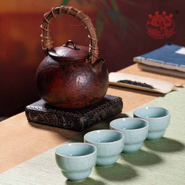 龙泉青瓷 茶杯铜壶烧水壶煮茶壶手工茶壶 红铜家用功夫茶具沏茶壶