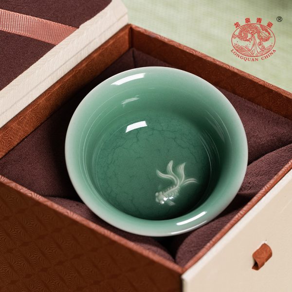 龙泉青瓷 功夫茶杯手工主人杯单杯 陶瓷高档中式品茗杯马蹄杯茶碗