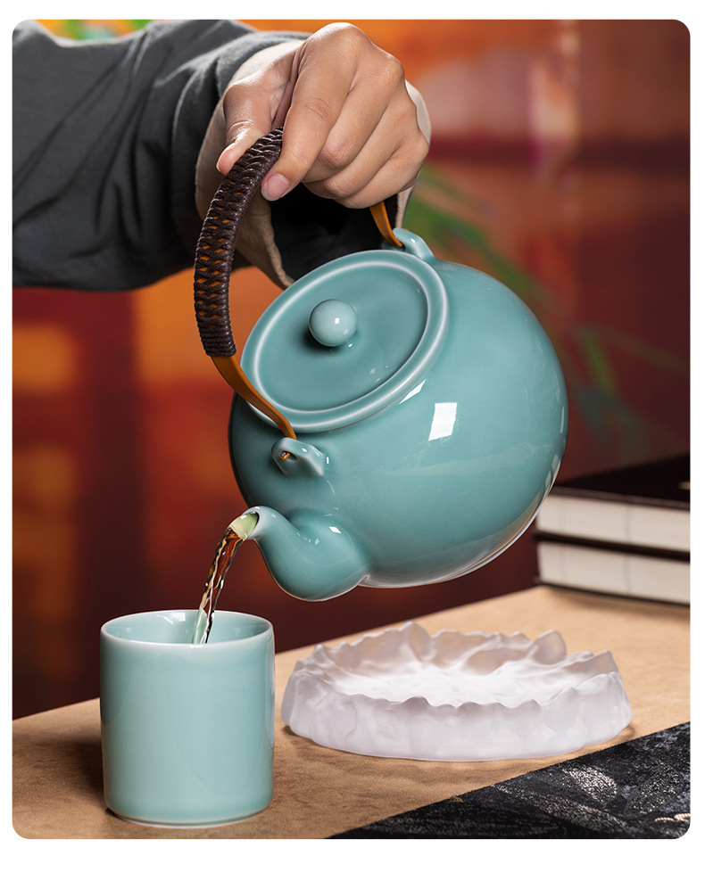 龙泉青瓷 茶壶单壶大容量功夫茶具泡茶壶 陶瓷提梁壶过滤凉茶壶
