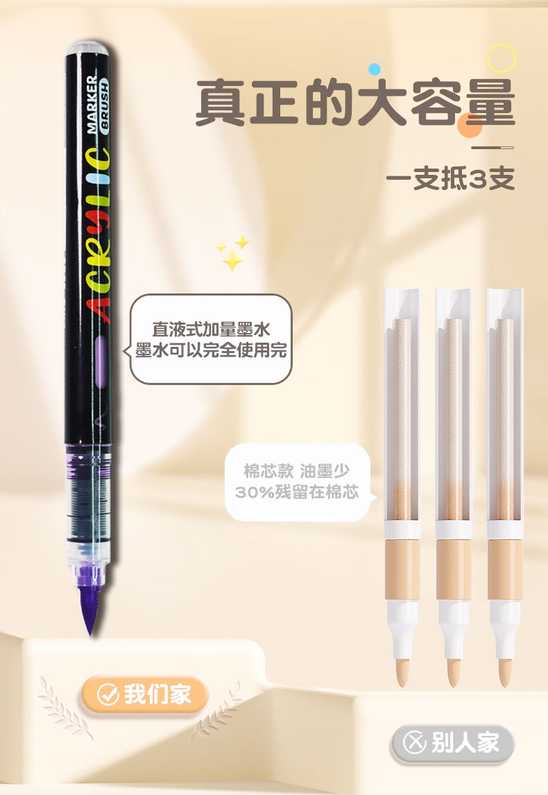 直液式马克笔丙烯可叠色软头画笔套装手帐笔48色彩色笔批发画笔