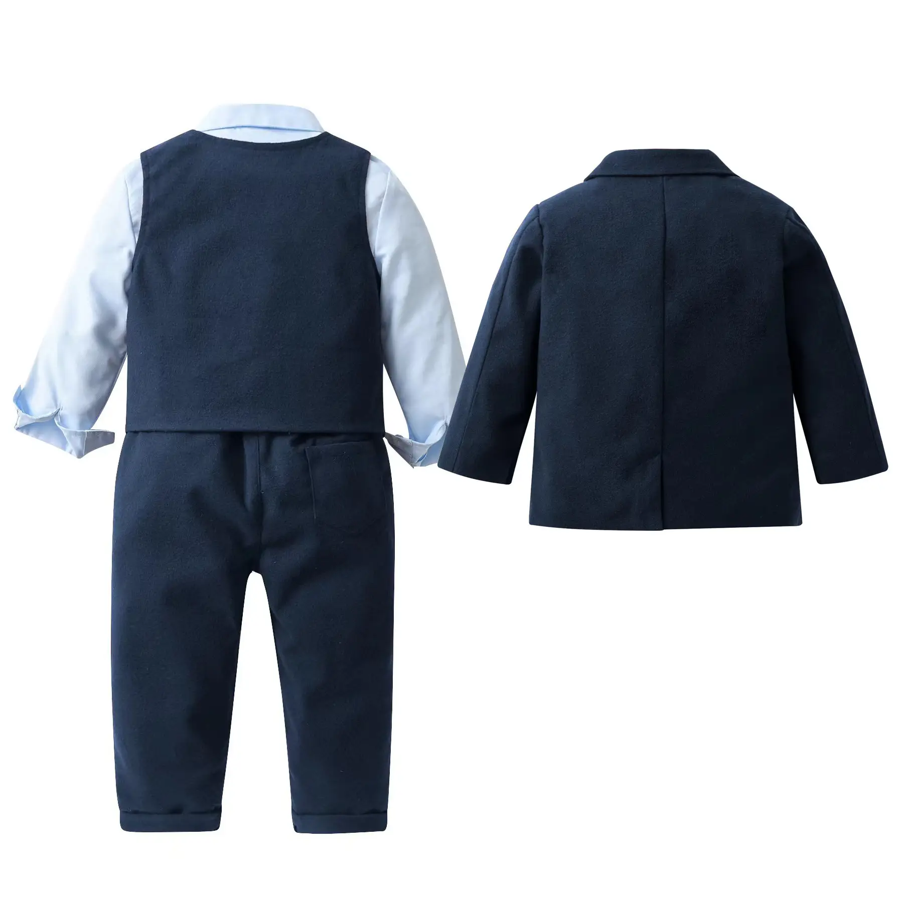 跨境春秋新款儿童西服马甲衬衫裤绅士套装男童四件套礼服厂家代发